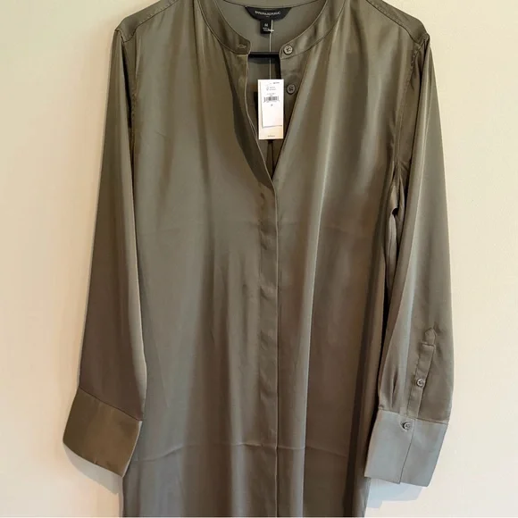 Banana Republic Olive-Tone Long Sleeve Button Front Dress - Picture 3 of 5
